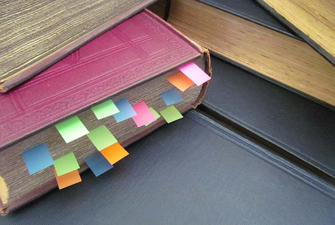 book with colorful tabs