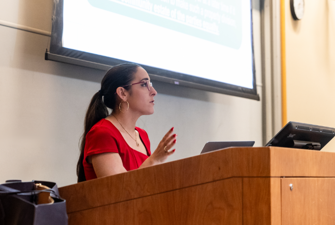 Emily Behzadi Cárdenas teaches a class.