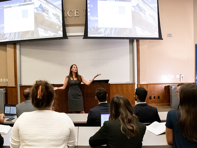Erin Sheley lecture in a California Western School of Law classroom