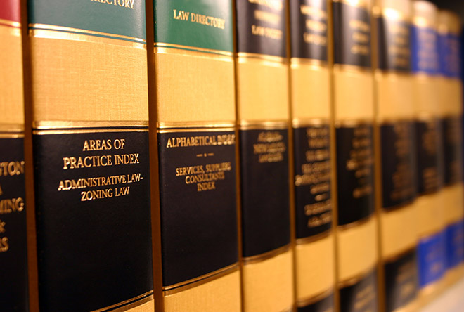 closeup of law books on library shelf