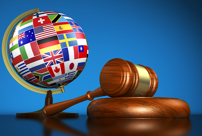 colorful globe with gavel