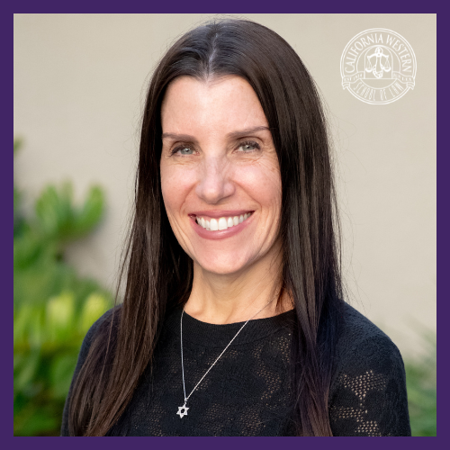 Purple background with the California Western School of Law Seal in white