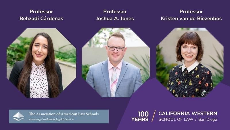 Professors Emily Behzadi Cárdenas, Joshua A. Jones, and Kristen van de Biezenbos