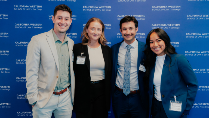 California Western Law Review and International Law Journal Executive Leadership (from left to right: Mitch McCarthy 3L, Allie Miller 3L, Jared Paulson 3L, and Jillian Holland Brown 3L), photo credits: Casey Manuel 2L
