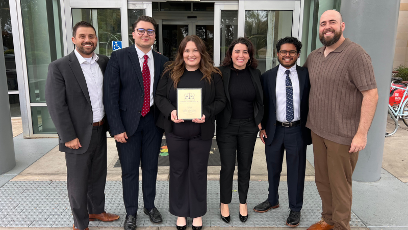 Anthony Esquibel ’17, 2L Caleb Morales, 3L Ashlyn Plant, 2L Alexa Acuna, 3L Akeel Najimudeen, and Daniel Korchnoy ’18 (left to right).