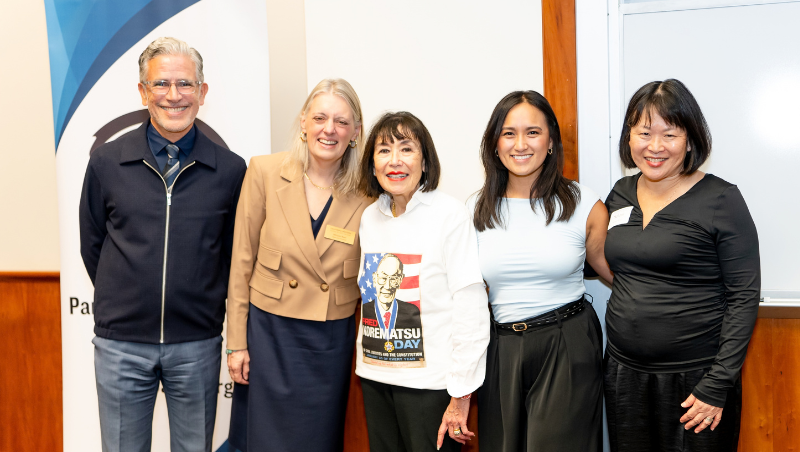 From left: Professor William Aceves, Dean Miriam Baer, Dr. Karen Korematsu, APALSA Past President 3L Janet Nguyen, Hon. Judge Selena Dong Epley