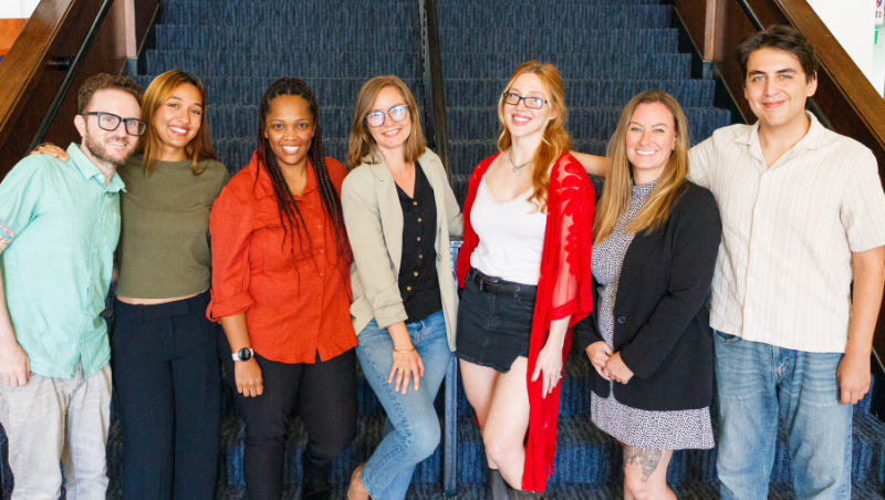 From left: SILSA Board Members 2L Samuel Finkelstein, 2L Kannica Chandy, Assistant Director of Admissions Planning and Data Janelle Brown-Peters, 2L Lauren Tyler, 2L Julie Hinton, 3L Colleen Murphy, and 2L Nicolas Bell