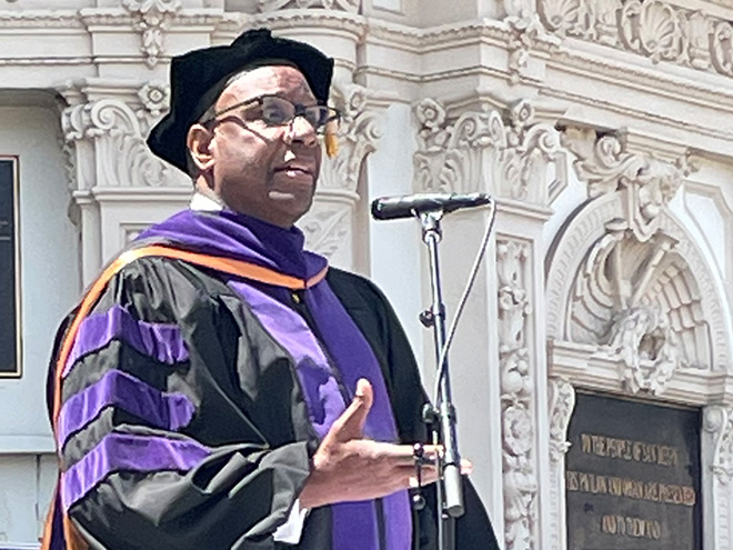 Honorable Michael D. Washington speaking at commencement